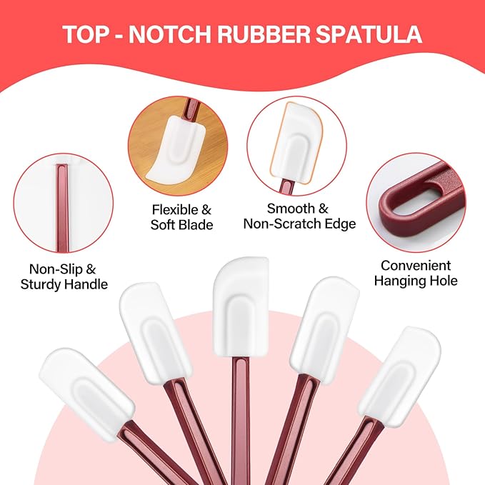 10 PCS Heat Resistant Rubber Silicone Spatula - 10 Inch Commercial Rubber Scraper for Kitchen Use Cooking Baking Mixing, Non Stick Food Scraper Baking Spatula with Sturdy Handle, Dishwasher Safe