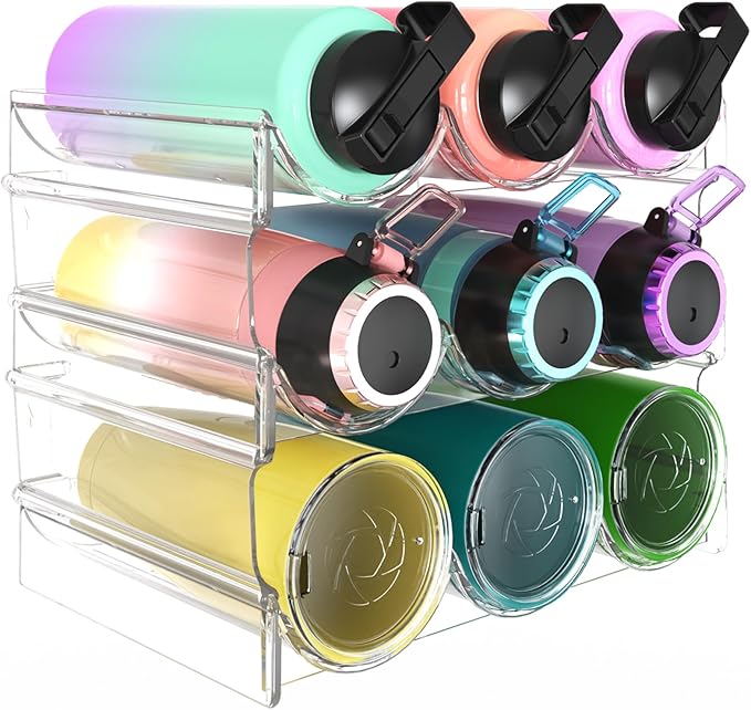 Wine Rack for Inside Cabinet,Wine Bottle Holder Clear Wine Storage Shelf Fridge Organizer - Stackable Water Bottle Organizer Pantry Kitchen Cup/Can/Mug Display Shelf Upgraded Thicken