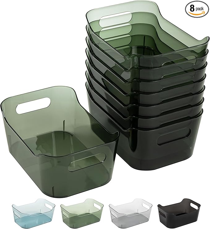 Tiawudi 8 Pack Plastic Storage Bins, Clear Pantry Organizers and Storage Containers, Multi-Use Organizer Bins for Kitchen, Bathroom, Office, Shelf, Fridge, Home Edit and Cabinet Organizers