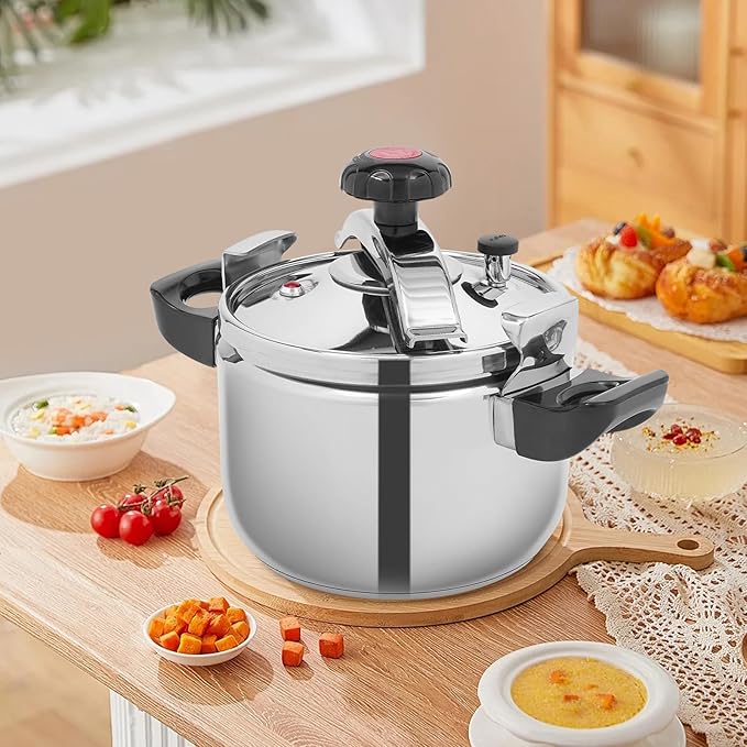6.35 Quart Pressure Canner Cooker for Induction Stove, 60 Kpa, 2 Safety Clips, 1 Pressure Limiting Valve, 1 Pressure Relief Valve, 1 Resilient Beam, 201 Stainless Steel (6.35 Quart)