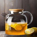 Glass Tea Pot Kettles Stovetop Safe, 50.7oz/1500mL Heatproof Borosilicate Glass Teapot Water Pitcher With Bamboo Lid and Removable Filter Spout for Loose Leaf and Blooming Tea