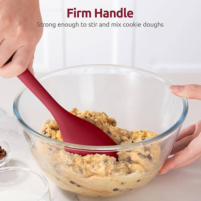 600ºF Heat Resistant Spatula Spoon: U-Taste Flexible Silicone Cooking Scoop Spoonula, Serving Mixing Scraping Food in Non-Stick Pan Cookware, Seamless Multifunctional Kitchen Utensil (Red)