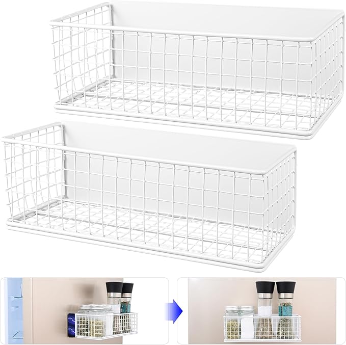 2 Pack Magnetic Basket Organizer Magnetic Baskets for Refrigerator Magnetic Storage Bin Baskets Magnetic Shelf Baskets for Home Kitchen Fridge Pantry Office Holds