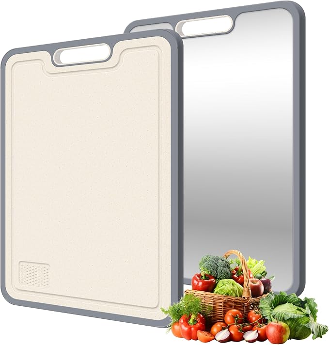 Cutting Boards for Kitchen, Stainless Steel and Wheat Straw Cutting Board, Kitchen Board for Meat and Vegetables, Non-Slip Eco Friendly Chop Board