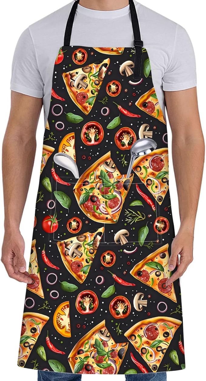Gourmet Pizza Slice Apron for Women,28x33in, Food Lovers Kitchen Aprons with 2 Pockets,Oxford Fabric,Vegetables Adjustable Apron for Cooking Baking Gardening Chef,Gifts for Mom Wife