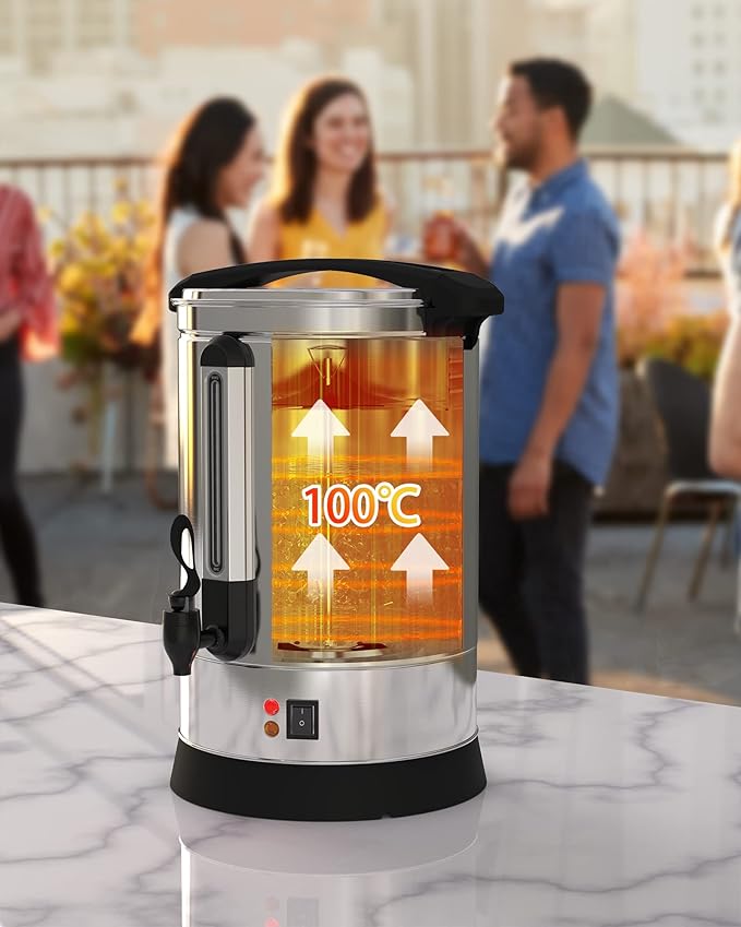 100 Cup Large Coffee Urn with Double Wall Insulation, 14L/3.8 Gallon Stainless Steel Commercial Electric Coffee Dispenser with Hot Drinks and Hot Water, for Weddings, Parties, Catering, and Buffets