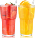 20 oz Glass Cups and Straw 2 Set, Glass Tumbler with Straw, Vintage Glassware for Whiskey Cocktail Beer, Iced Coffee Cups (2 PACK)