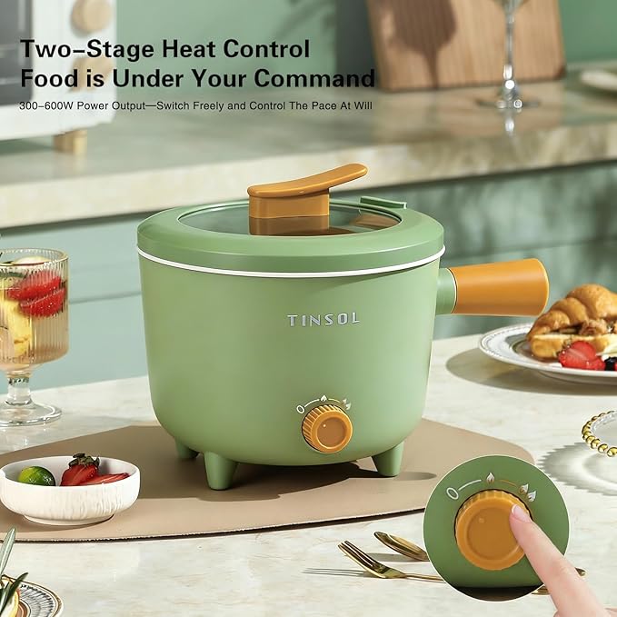 2L Multi-Function Electric Pot, Portable Mini Rice Cooker, 600W Non-Stick Sauté Pan, Two-Speed Adjustable Hot Pot Electric Suitable for Steak, Eggs, Fried Rice, Pasta, Mushroom Soup