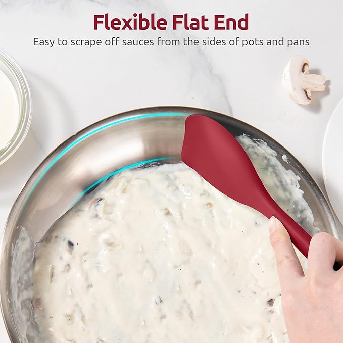 600ºF Heat Resistant Spatula Spoon: U-Taste Flexible Silicone Cooking Scoop Spoonula, Serving Mixing Scraping Food in Non-Stick Pan Cookware, Seamless Multifunctional Kitchen Utensil (Red)
