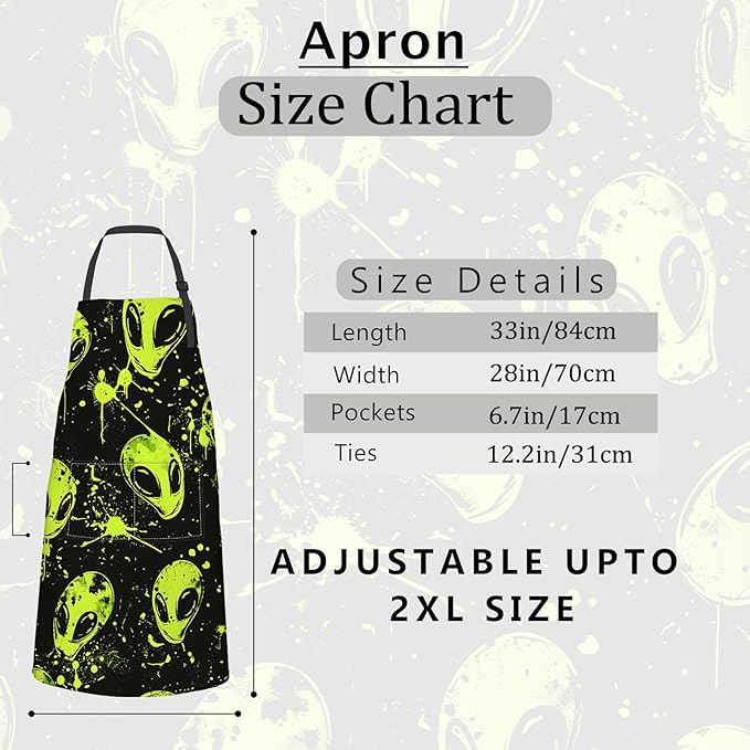 Green Alien Apron,Oxford Fabric Adjustable Kitchen Apron with 2 Pockets,Waterproof Cooking Aprons for Men Women Mom Wife Dad,Ideal Gifts for Coffee House,Shop,Baking,BBQ,Housewarming,28x33in