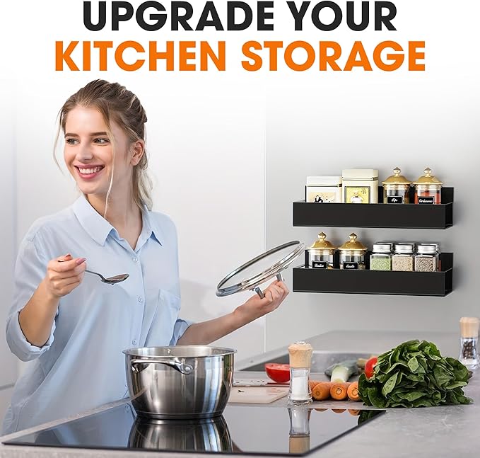 Cheer Collection Magnetic Spice Rack for Refrigerator – Set of 2 Heavy Duty Magnetic Shelf for Fridge, Magnetic Organizer for Kitchen Storage, Magnetic Shelves for Side of Refrigerator
