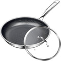 Non Stick 10-Inch Pan, Titanium Hybrid Pan with Lid, Stay-Cool Handle, Professional Frying Pan, Dishwasher Friendly, Oven Safe, Compatible with All Cooktop