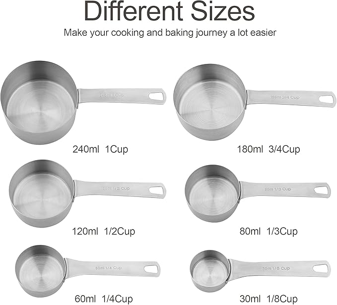 Smithcraft Measuring Cups and Spoons Set 15, Metric & US 18/8 Stainless Steel Measuring Cups and Spoons Set for Baking & Kitchen, 6 Measure Cups & 7 Spoons Leveler & Measure Equivalents for Dry&Liquid