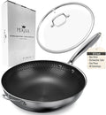 12.5” Nonstick Stainless Steel Wok Pan with Lid | Tri-Ply Honeycomb Hybrid Stir-Fry Pan | Nonstick Woks & Stir-Fry Pans | PFOA-Free, Induction, Dishwasher & Oven Safe