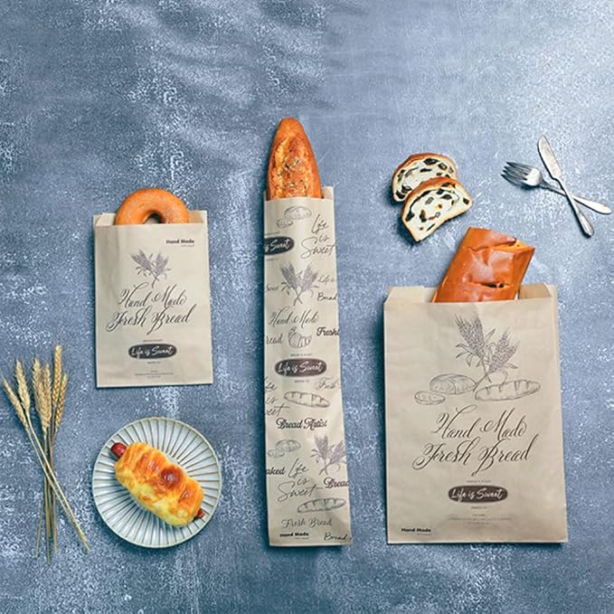 50 Pack 13.8 X 9.5 Inch Kraft Paper Bread Bags for Homemade Bread, Large Paper Bakery Bags with 50 Stickers, Eco Friendly Packaging Storage Loaf Bags for Food Storage