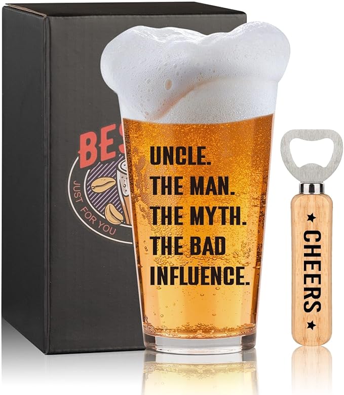 Ithmahco Best Uncle Gifts, Personalized Gifts For Uncle From Niece, Nephew, Funny Beer Glasses & Bottle Opener For Men, Christmas, Birthday Idea