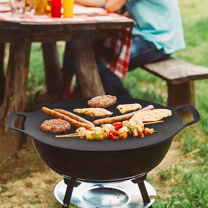 Korean Grill Pan with Nonstick 6-Layer Coating, 13" Round BBQ Griddle with Bag, Compatible for Induction, Gas Stove, Electric Cooktop, Indoor or Outdoor Grilling