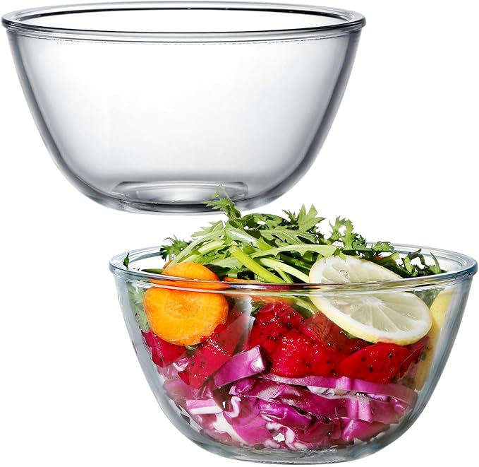 NUTRIUPS 30oz Small Glass Mixing Bowls Borosilicate 6.1in Glass Salad Bowl Clear Prep Bowls for Bread, Set of 2