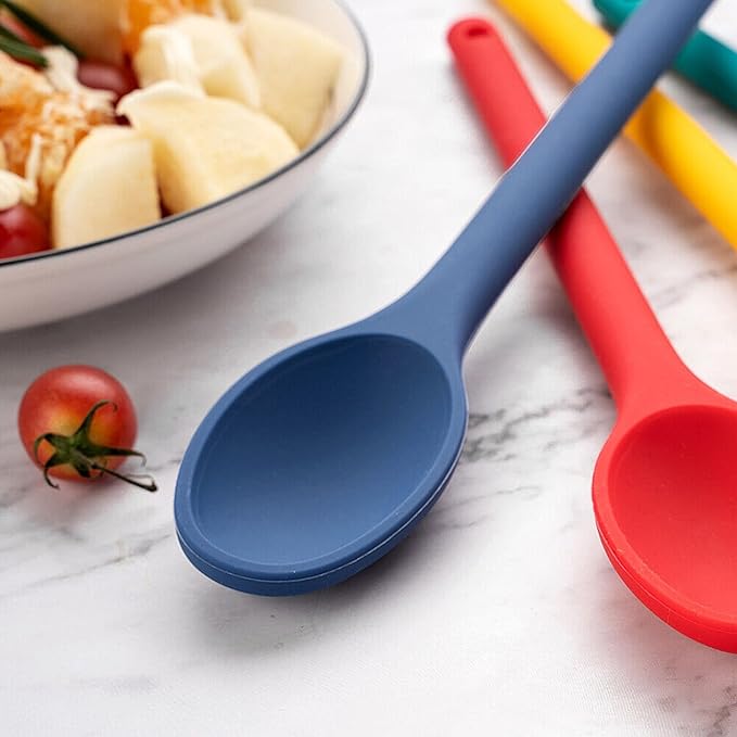 HERLIG™ 4 Pieces Large Silicone Mixing Spoon 12 Inches Heat Resistant Basting Spoon Food Grade Utensil Spoon Non-Stick Spoon for Mixing, Baking, Serving and Stirring