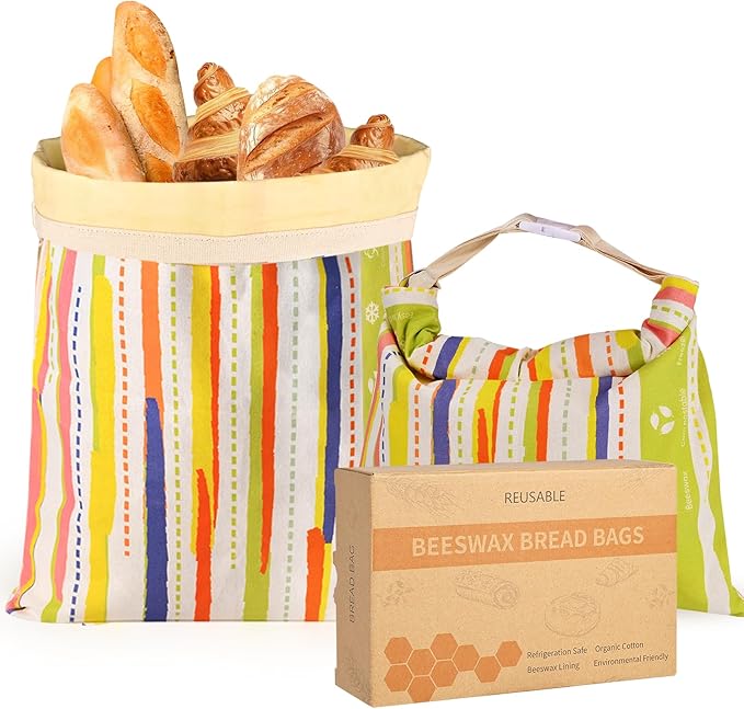 2-Pack Beeswax Bread Bags for Sourdough Homemade Bread，XL Reusable Beeswax Bread Storage Bag，Portable with large capacity，Keeps Fresh, Easy to Clean