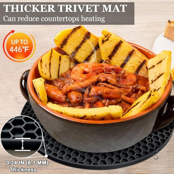 Silicone Trivet Mats - Walfos Heat Resistant Pot Holders Set, 4pcs 2 Sizes 7 Inch & 9 Inch, Multipurpose Non-Slip Hot Pads for Hot Pot, Hot Dishers, Jar Opener, Food Grade & BPA Free (Black)