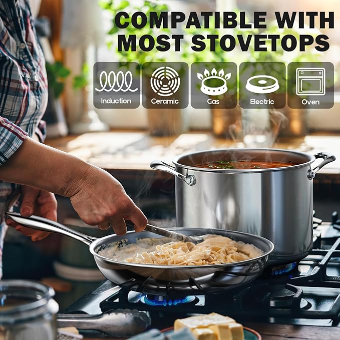 Cooks Standard Stainless Steel Stockpot 8-Quart, Multi-Ply Full Clad Cooking Stock Pot with Lid, Dishwasher Safe, Oven Safe 500°F, Silver