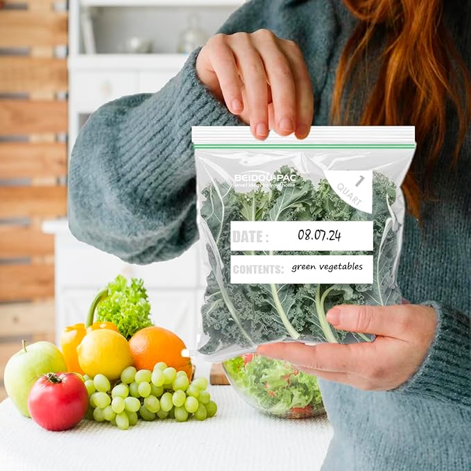 Quart Food Storage Zip Bags, 300 Count | Double Zipper | 8" * 8.1", Freshness Easy Open Reclosable Clear Plastic Bags