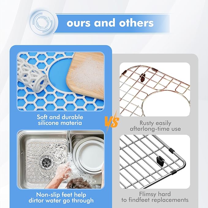 Silicone Sink Protectors for Kitchen Sink - 12" x 11" Kitchen Sink Grid Accessory, Non-Slip Heat-Resistant Mat for Bottom of Porcelain Stainless Steel, Dishwasher Safe (White)