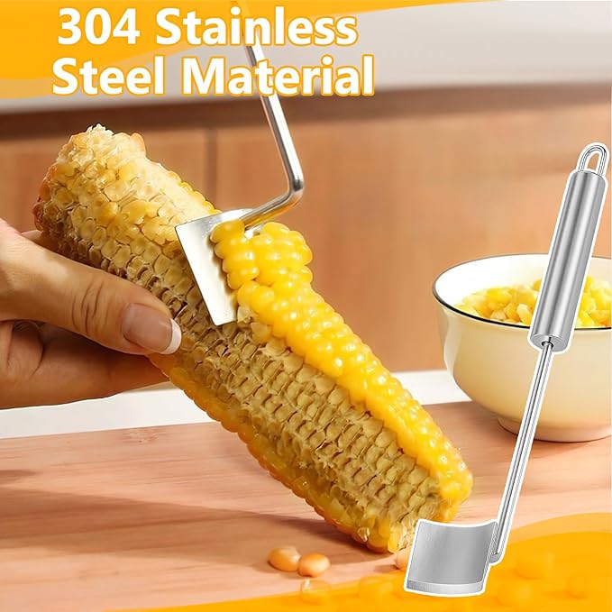 2PCS Corn Cob Stripper Tool - Long Handle Stainless Steel Corn Peeler for Corn on the Cob, Quick & Easy-to-Use Corn Cutter, Ideal for Kitchen Salads Tacos, 9.8×1.57×1.06in