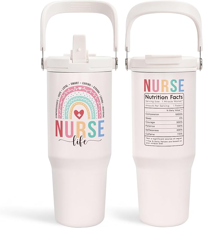 SANDJEST Nurse Gifts: 30oz Stainless Steel Tumbler with Handle & Flip Straw - Perfect for Nurse Appreciation, Birthday, Christmas, Graduation