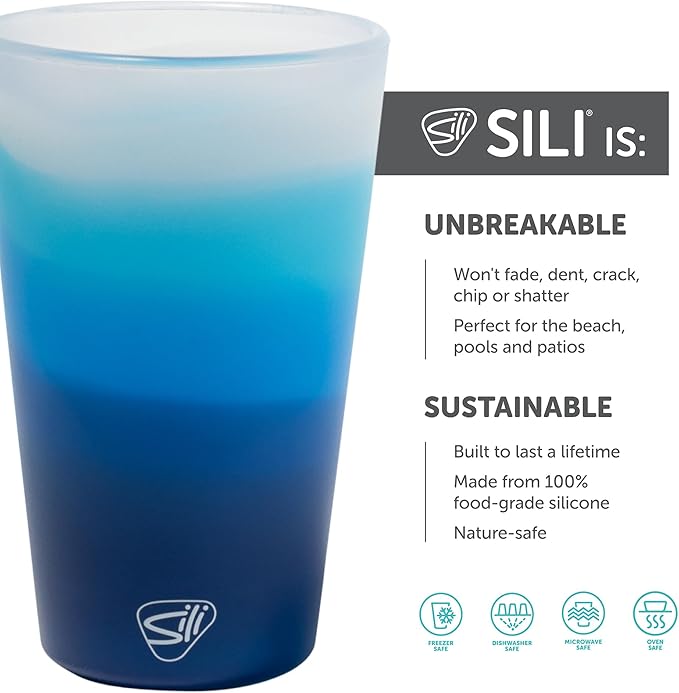 Silipint 16oz Silicone Pint Glass – Unbreakable BPA-Free Reusable Silicone Drinking Cup – Flexible Dishwasher Microwave & Freezer Safe – Stemless Glass for Water Coffee Smoothies (Blizzard)