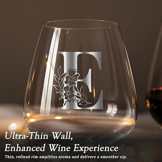Personalized Crystal Wine Glasses for Women Christmas Xmas Birthday Romantic Gift Work Wife Husband Girl Gf Unique Nice Best Day Top Valentines Long Distance Relationship Custom Initial Present,E