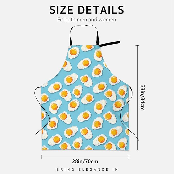 Playful Fried Egg Apron for Women Men, Cooking BBQ Chef Polyester Lightweight Funny Design Aprons with Pockets for Baking Kitchen Gardening Cleaning, Adjustable Neck Strap, 28×33inch