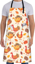 Cute Turkey Apron for Women with Thanksgiving,28x33in,Festive Fall Kitchen Aprons with 2 Pockets,Oxford Fabric,Autumn Adjustable Black Apron for Cooking Baking Gardening Chef,Gifts