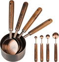 Smithcraft Copper Measuring Cups & Spoons Set 8, Stainless Steel Measuring Cups and Spoons Set for Baking and Kitchen, Metric & US Metal Measure Cup & Spoon with Wood Handle for Dry & Liquid