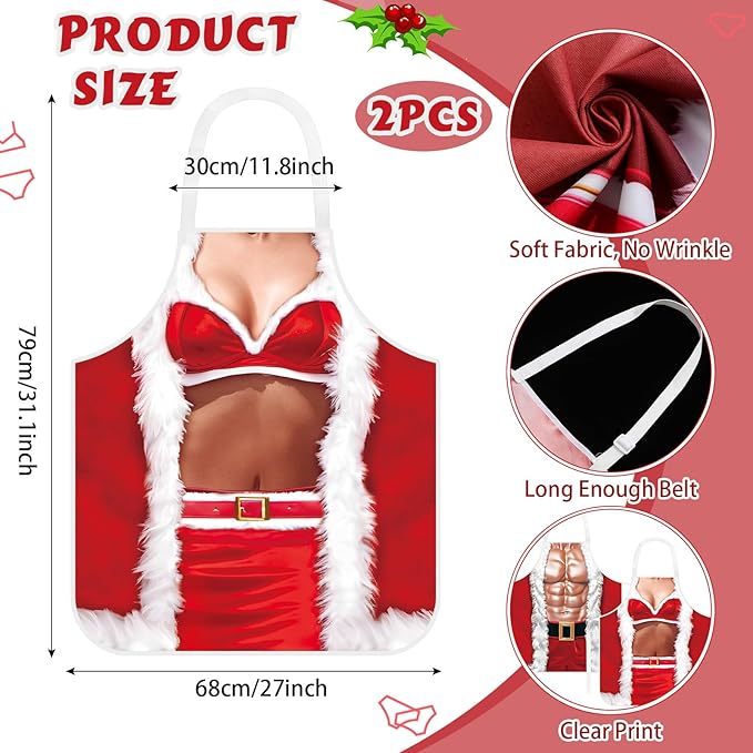 4 Pcs Christmas Aprons with Hats for Women Men Adjustable Kitchen Funny Cooking Aprons for BBQ Party