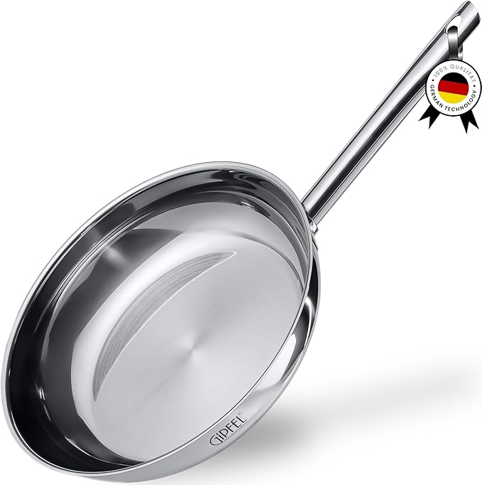GIPFEL INTERNATIONAL Stainless Steel Frying Pan 12 Inch - Tri Ply Stainless Steel Skillet Healthy Non Toxic Cookware - Fry Pans for Induction Gas Electric Ceramic Stove & Oven Safe (12 Inch)