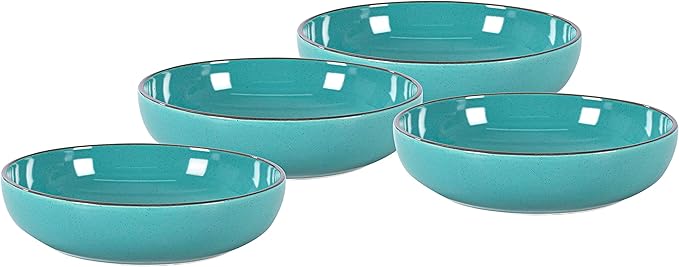 Stoneware Euro-Nordic 20pc Dinnerware Set, Shiny Turquoise Glaze with Speckle Effect