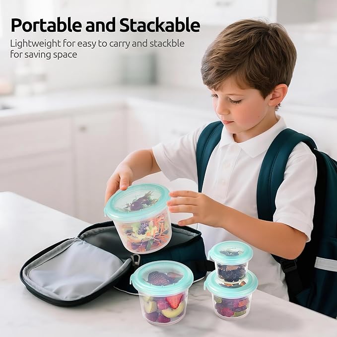 U-Taste 2 Cup Silicone Food Container: Meal Prep Kitchen Storage with Airtight Lid, Freezer & Microwave Safe, Lunch Box with Date Marking Circle, Clear Stackable for Portion Control (2-PC, Aqua Sky)