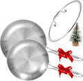 LOLYKITCH 8.5-10 Inch Tri-ply Stainless Steel Frying Pan Set with Lid,Skillets,Induction Cookware,Dishwasher and Oven Safe