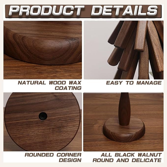 Walnut Wood Kitchen Table Decor Foldable Walnut Wooden Trivet Set 3 Tree Shape Trivets and Stand Heat Resistant Wooden Hot Pads for Hot Dishes Pots Pans Bowls Teapots