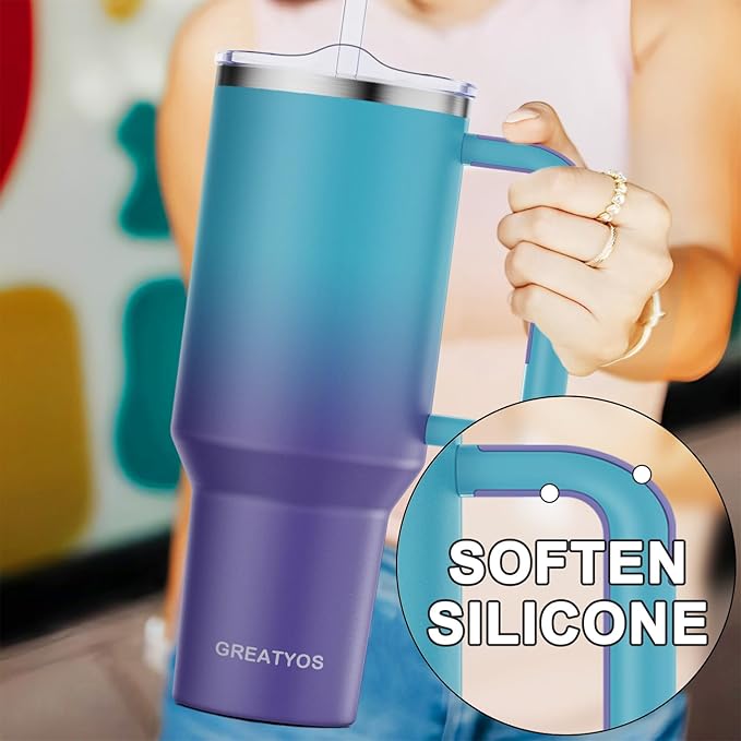 40 oz Tumbler with Handle and Straw Lid Insulated Tumblers Cups with Lids Straws Double Wall Vacuum Stainless Steel 40oz Tumbler Travel Mug Gifts for Men Women Him Her (Ocean Dream)