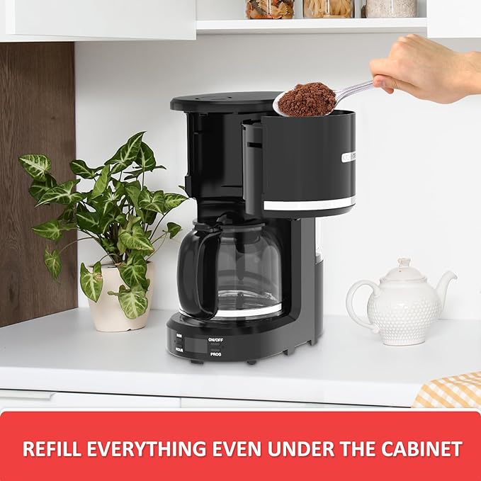 10-Cup Programmable Coffee Maker with Permanent Filter, Removable Water Reservoir Coffee Machine, Drip Coffee Maker, Delay Brew, Timer & Keep Warm, Swing Open Brew Basket, Black