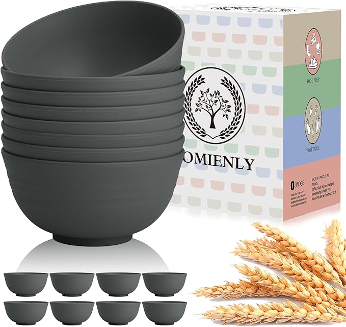 Hoimenly Wheat Straw Bowls for Kitchen, Unbreakable Cereal Bowl Set of 8, 26oz Microwave and Dishwasher Safe Bowls Set for Party, Camping, Alternatives to Plastic Bowl, Stackable Soup Bowls(Dark Grey)