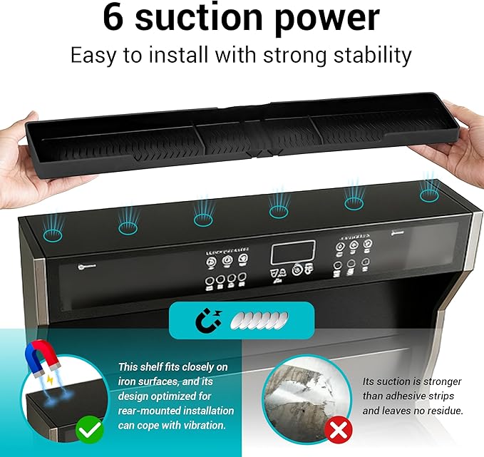 30" Stove Top Shelf, Soft and Heat Resistant,With 6 Suction Points,Fixed 3 Compartment Design For Storing Spices And Cooking Tools, Space Saving, Suitable For The Back Of The Stove, Black.