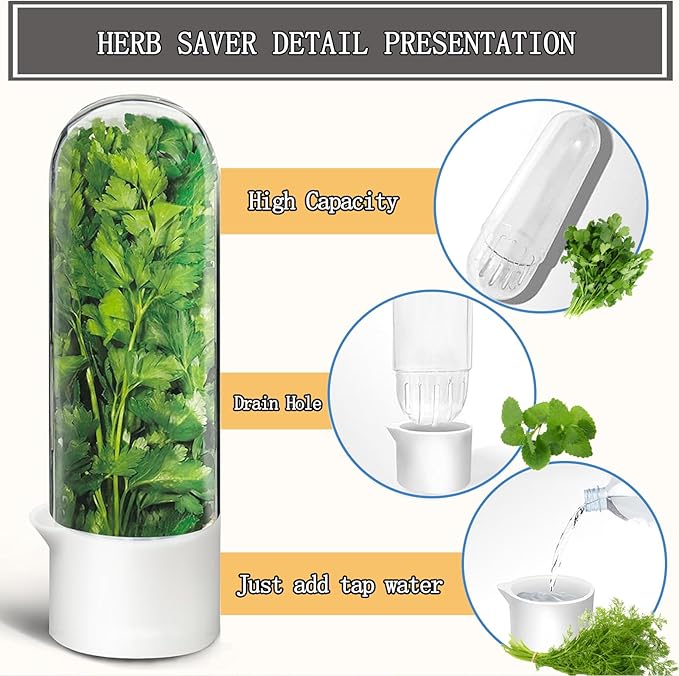 Herb Saver for Refrigerator, Cilantro Container for Fridge, Fresh Herbs Lettuce Keeper for Refrigerator Parsley Mint Leaves Fresh Herb Keeper, Refrigerato Storage for Fresh for 2-3 Weeks