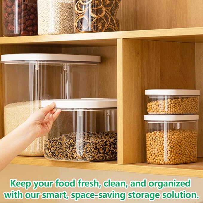 Airtight Flour Container 6.34 QT, Clear PET Plastic Food Storage Container Bin with Pop Up Lids For Rice Flour Sugar, Dry Food Holder for Kitchen Pantry Organization and Storage