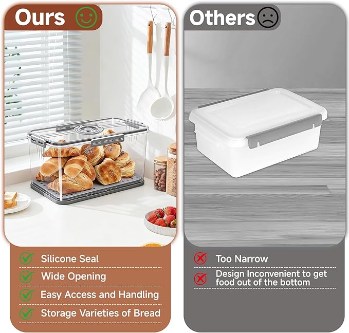 Bread Box for Kitchen Countertop | Airtight Bread Storage Container with New Upgrade Time Recording Lid – Bread Keeper for Homemade Bread, Donuts, Bagels, Toast, and Cookies