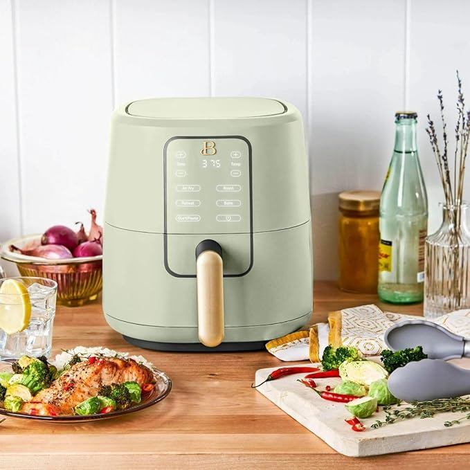 Beautiful 3 Quart Digital Air Fryer with TurboCrisp Technology – Matte Finish, Touchscreen, Nonstick Basket (Sage Green)