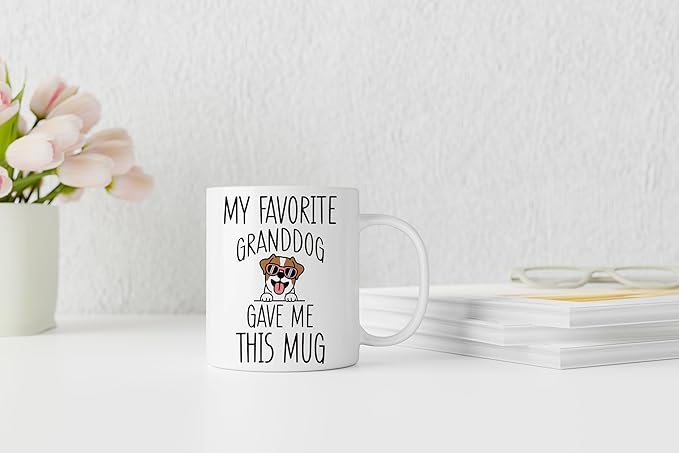 QASHWEY Jack Russell Terrier Dog Grandma Gifts Mug, Funny Jack Russell Terrier Dog Owner Coffee Mug Tea Cup Gifts for Grandma Grandpa, My Favorite Granddog Gave Me This Mug Coffee Cups Ceramic 11oz